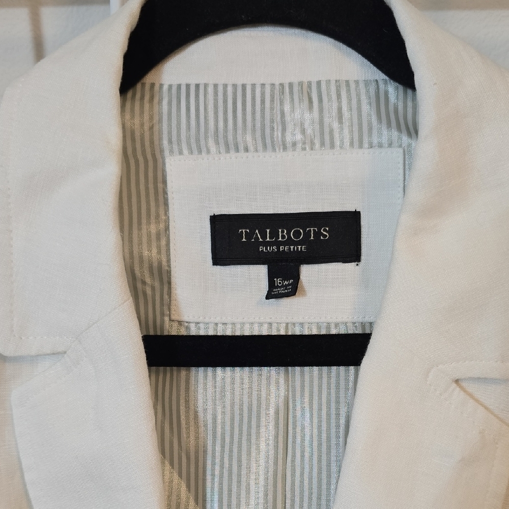 Talbots Classic 100% White Linen  Blazer Size 16WP - Picture 2 of 7